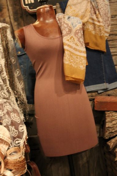 Chocolate nylon spandex fitted dress tank slip
