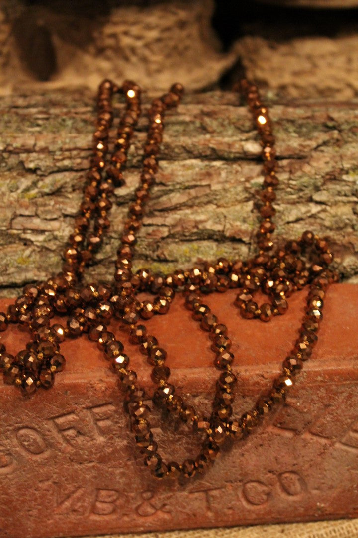 Copper Crystal Beaded Long Necklace