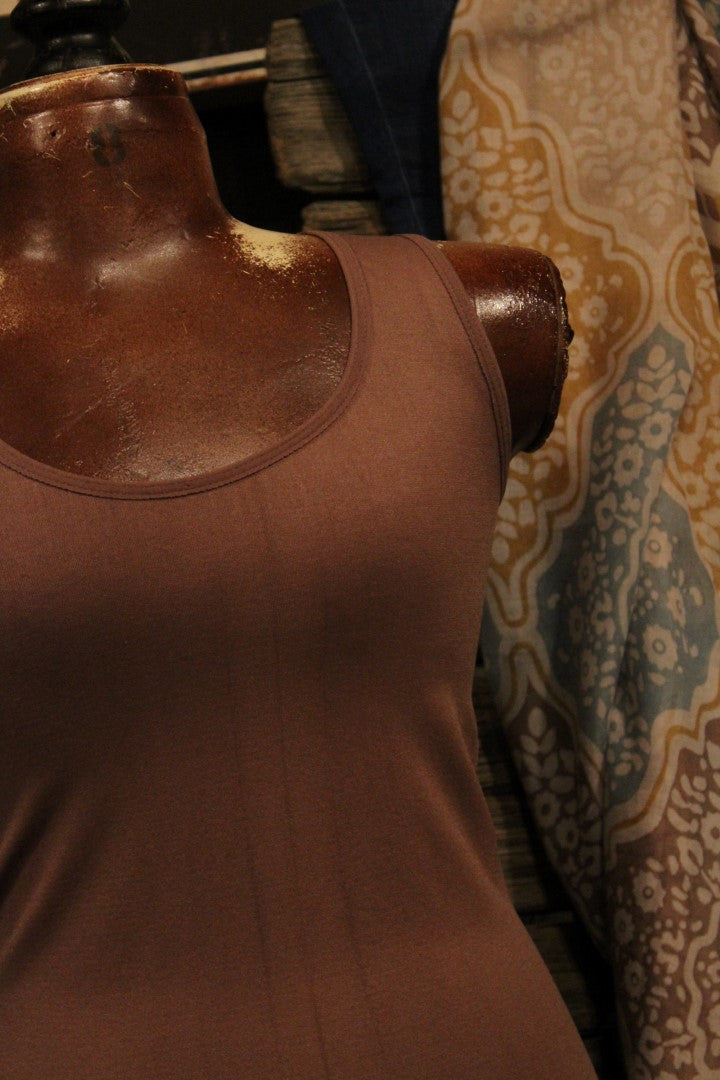 Chocolate nylon spandex fitted dress tank slip