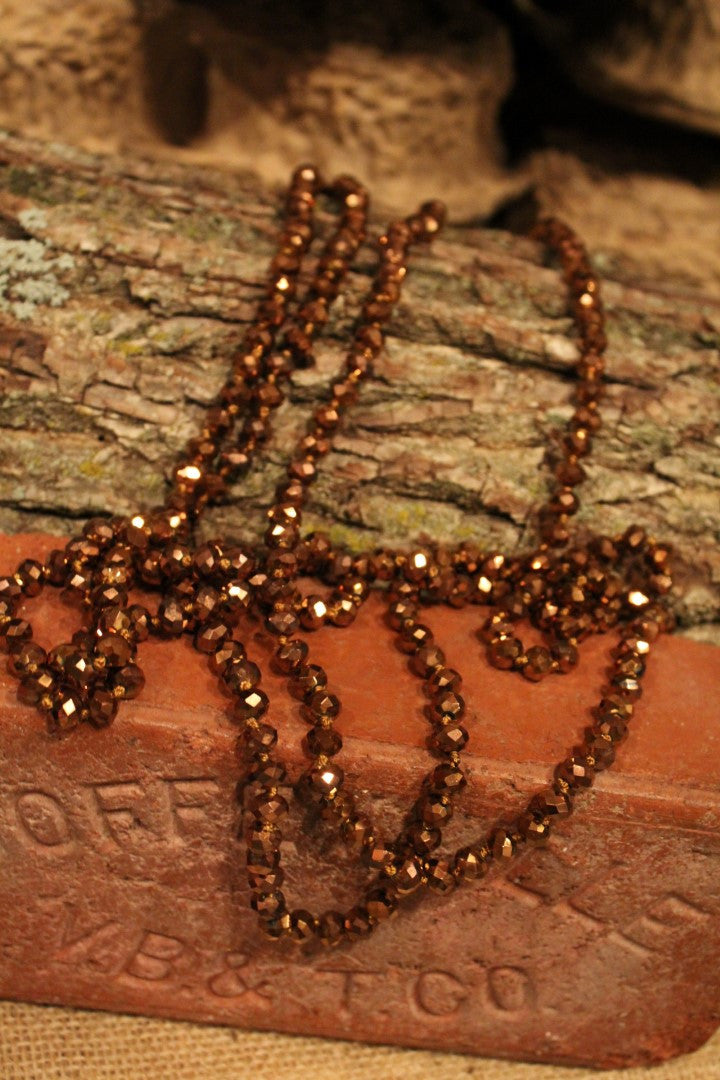 Copper Crystal Beaded Long Necklace