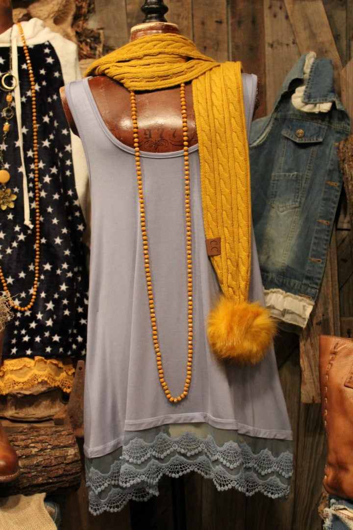 blue grey knit plus size sleeveless lace top or dress tank extender