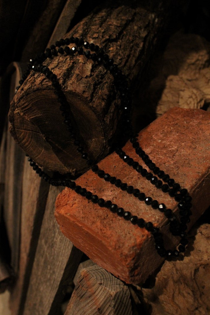 Jet Black Crystal Beaded Long Necklace