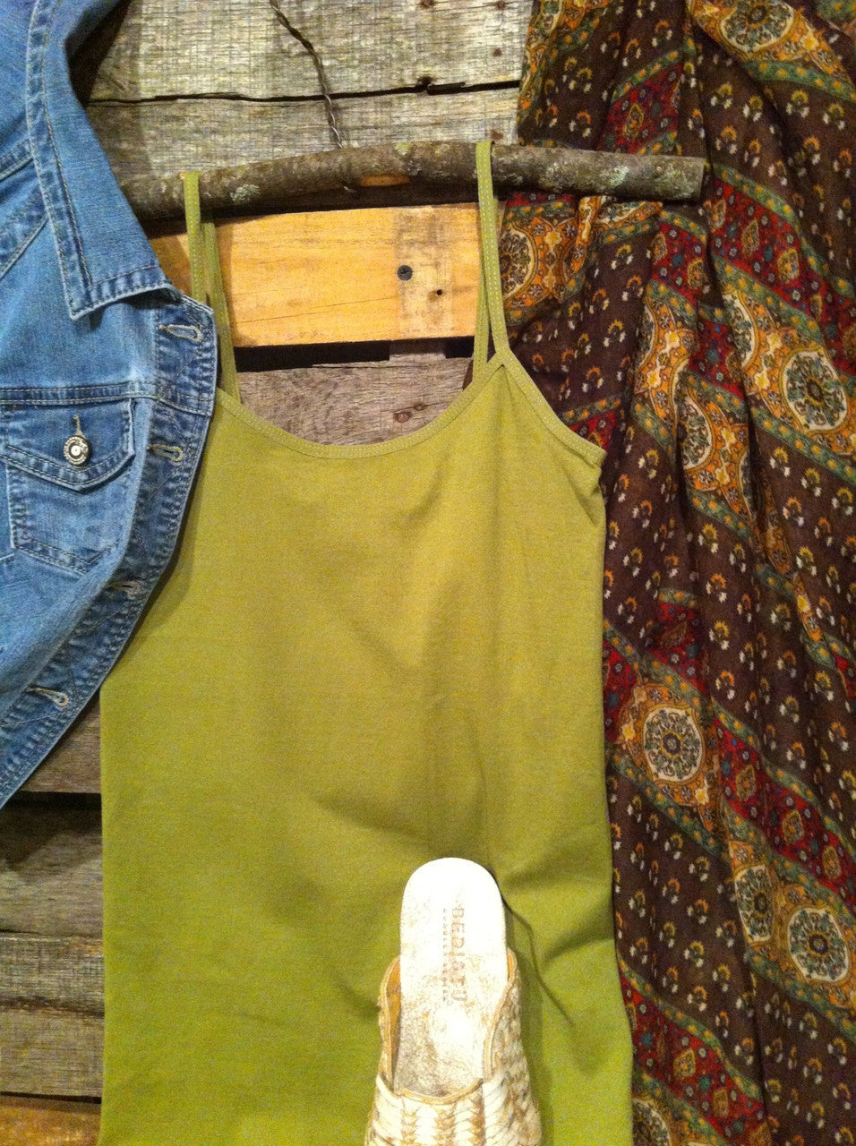 Spaghetti Strap Stretchy Basic Layering Camisole in Army Green