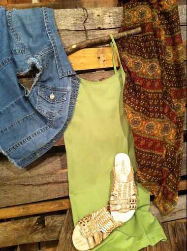 Spaghetti Strap Stretchy Basic Layering Camisole in green apple