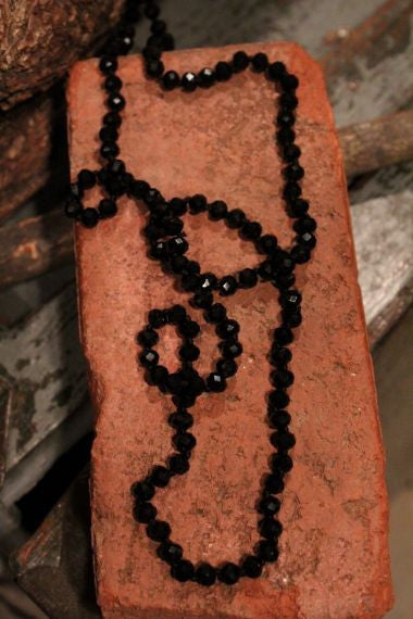 Jet Black Crystal Beaded Long Necklace