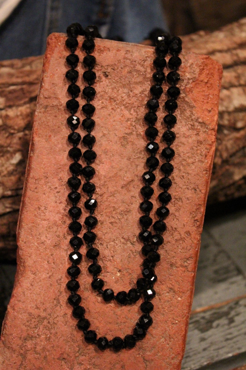 Jet Black Crystal Beaded Long Necklace