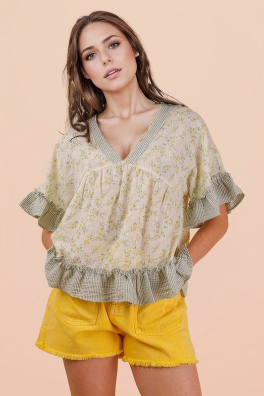French Meadow Lemon Ruffle Blouse