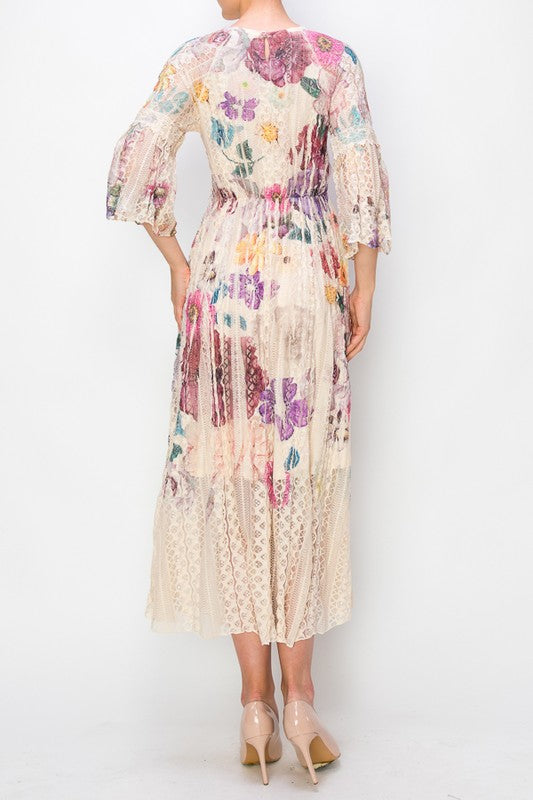 Lead Singer Beige Purple Flower Maxi Dress