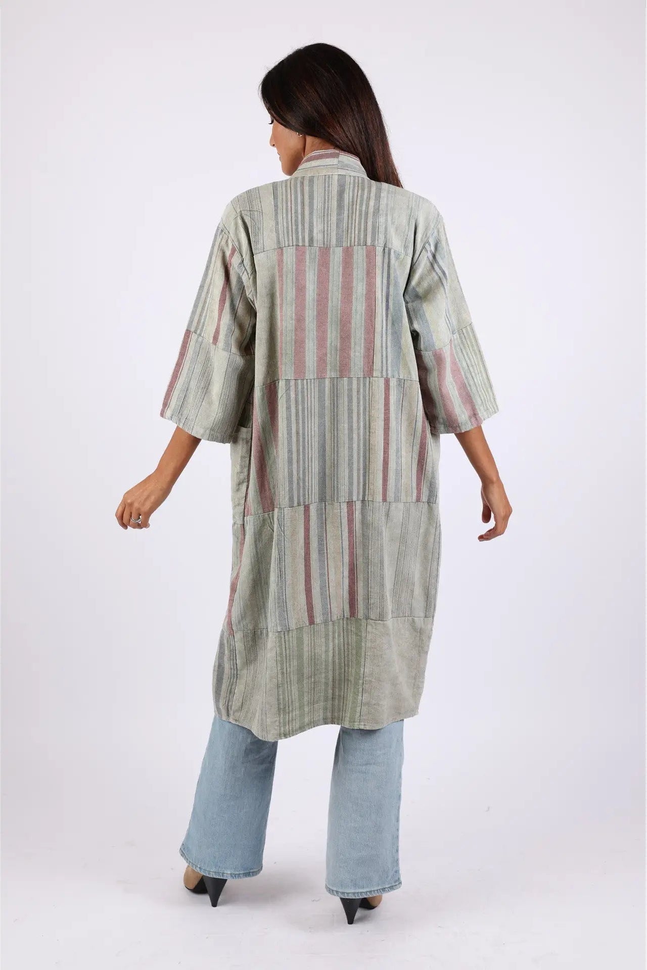 Moss Stripe Long Kimono