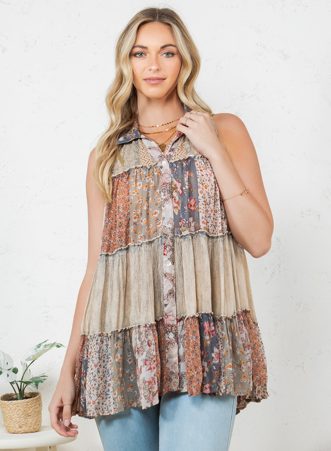 Patchwork Meadow Latte Tank