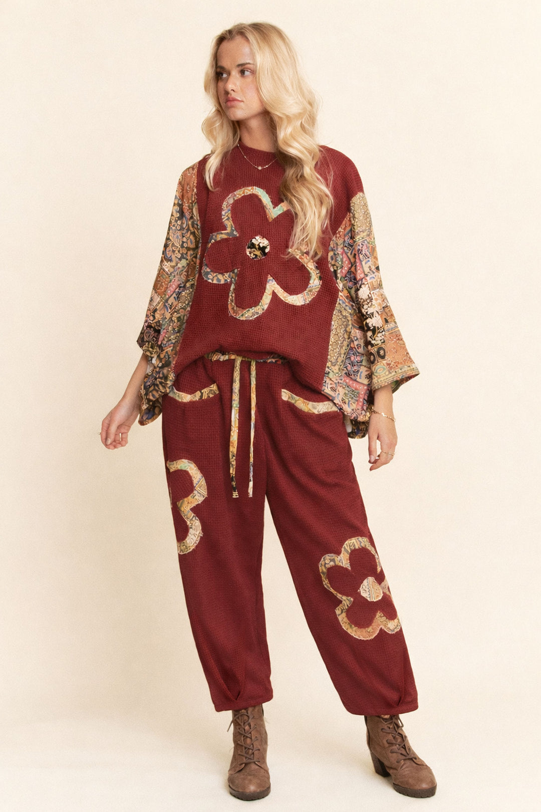 Cozy Crimson Waffle Pants