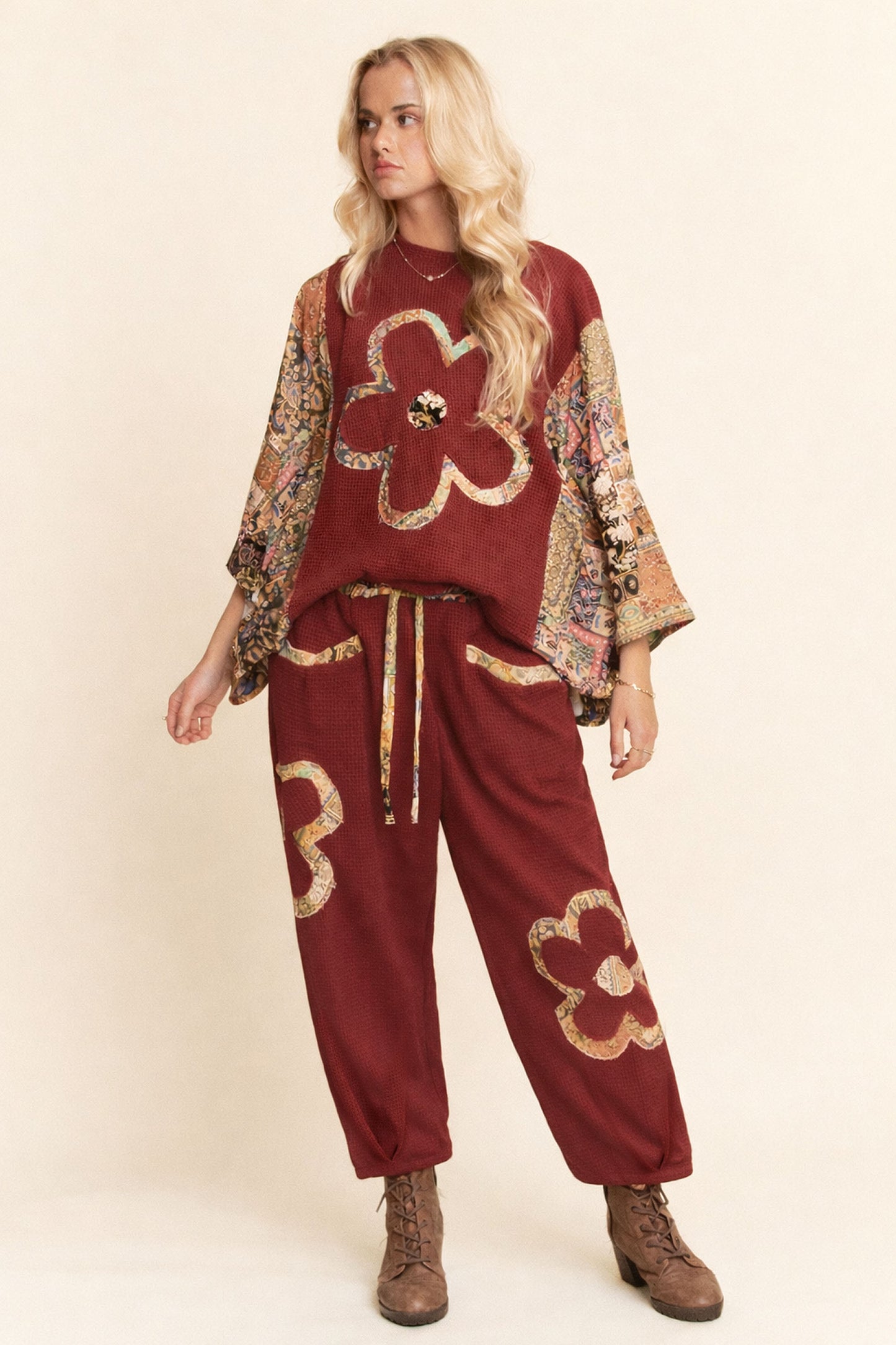 Cozy Crimson Waffle Pants