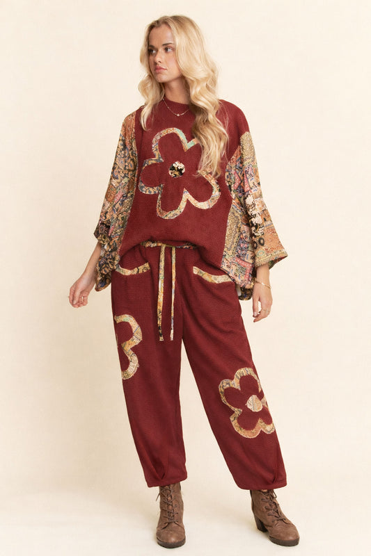 Cozy Crimson Waffle Pants
