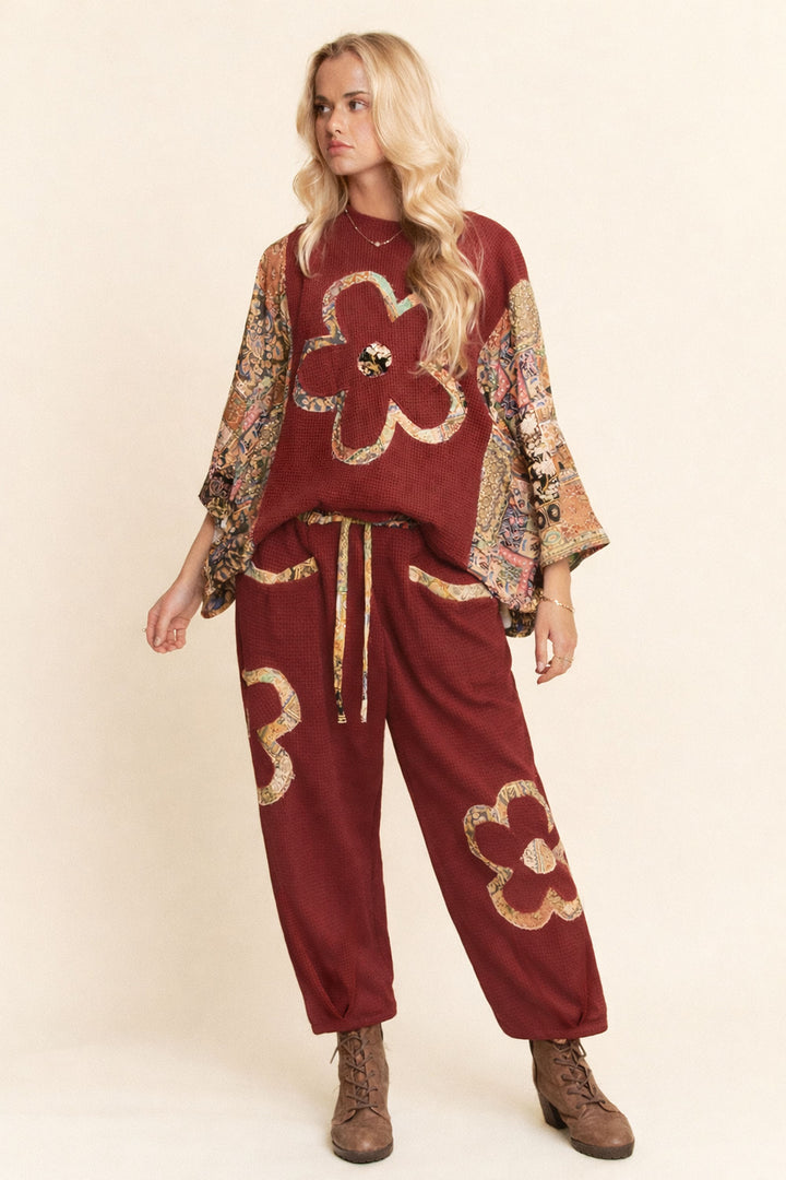Cozy Crimson Waffle Pants
