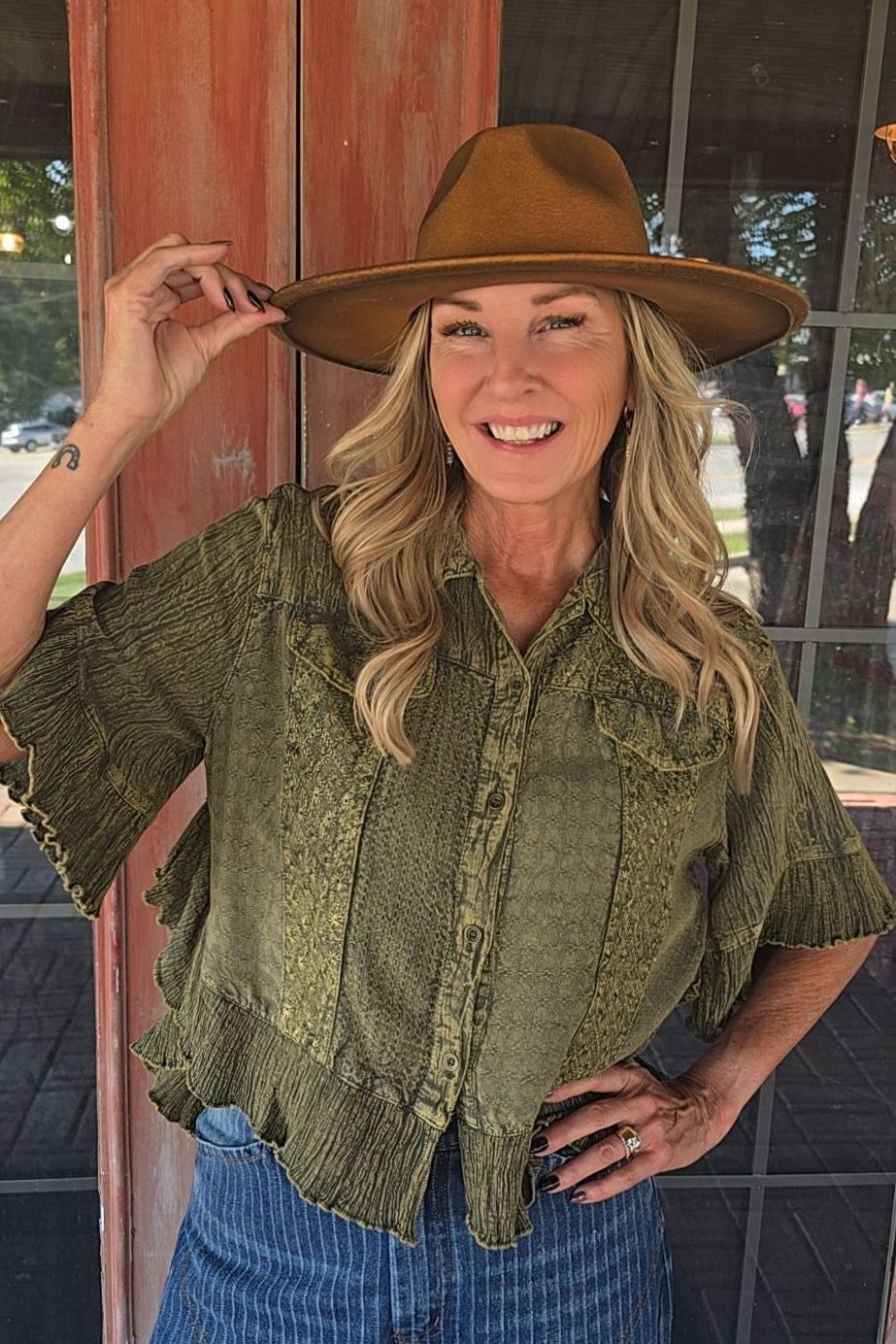 Sweetwater Ruffle Gravel Blouse