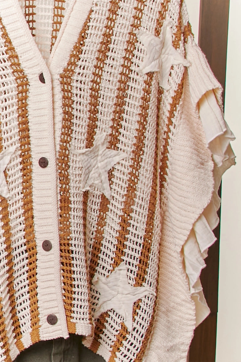 Cafe Latte Ruffle Stripe Cardigan