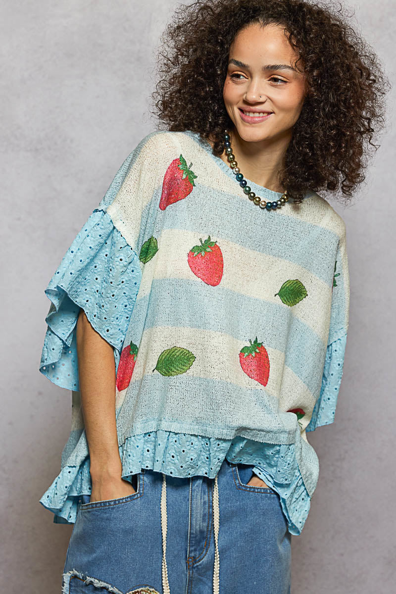 Strawberries And Blue Skies Top