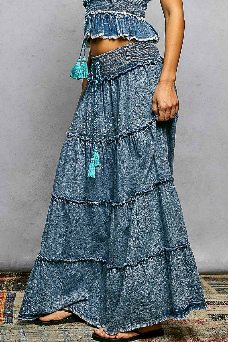 Aquamarine Sequin Stonewash Skirt