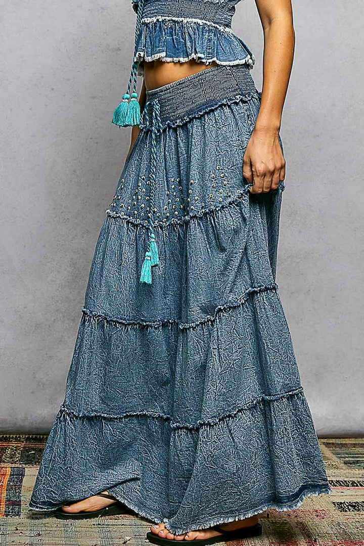 Aquamarine Sequin Stonewash Skirt