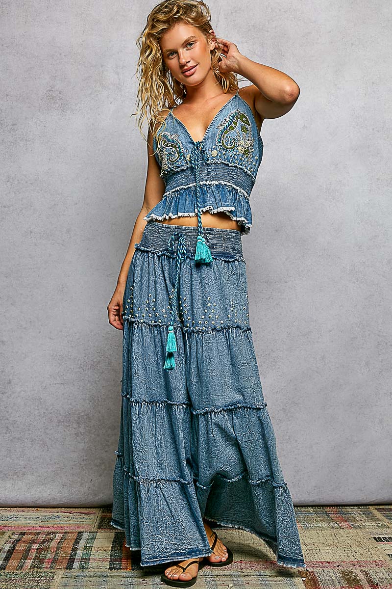 Aquamarine Sequin Stonewash Skirt