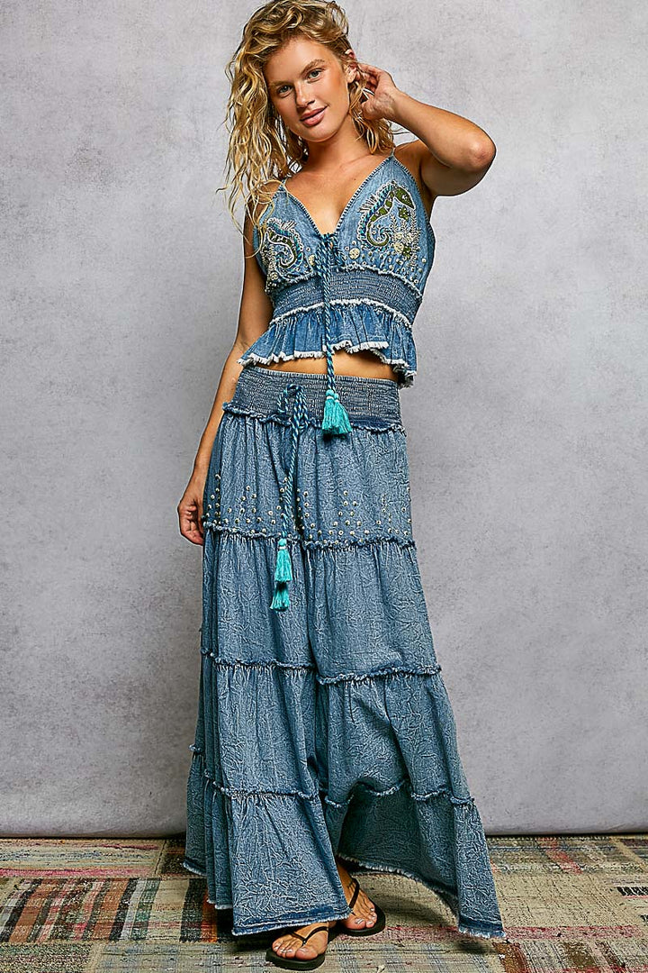 Aquamarine Sequin Stonewash Skirt