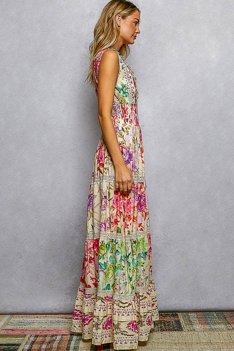 Radiant Blossom Cotton Sleeveless Dress