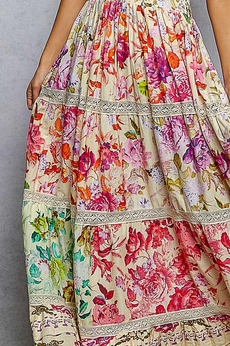 Radiant Blossom Cotton Sleeveless Dress