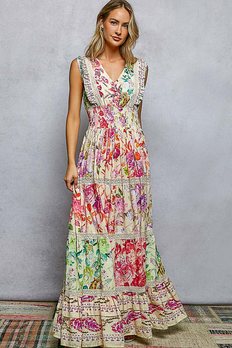 Radiant Blossom Cotton Sleeveless Dress