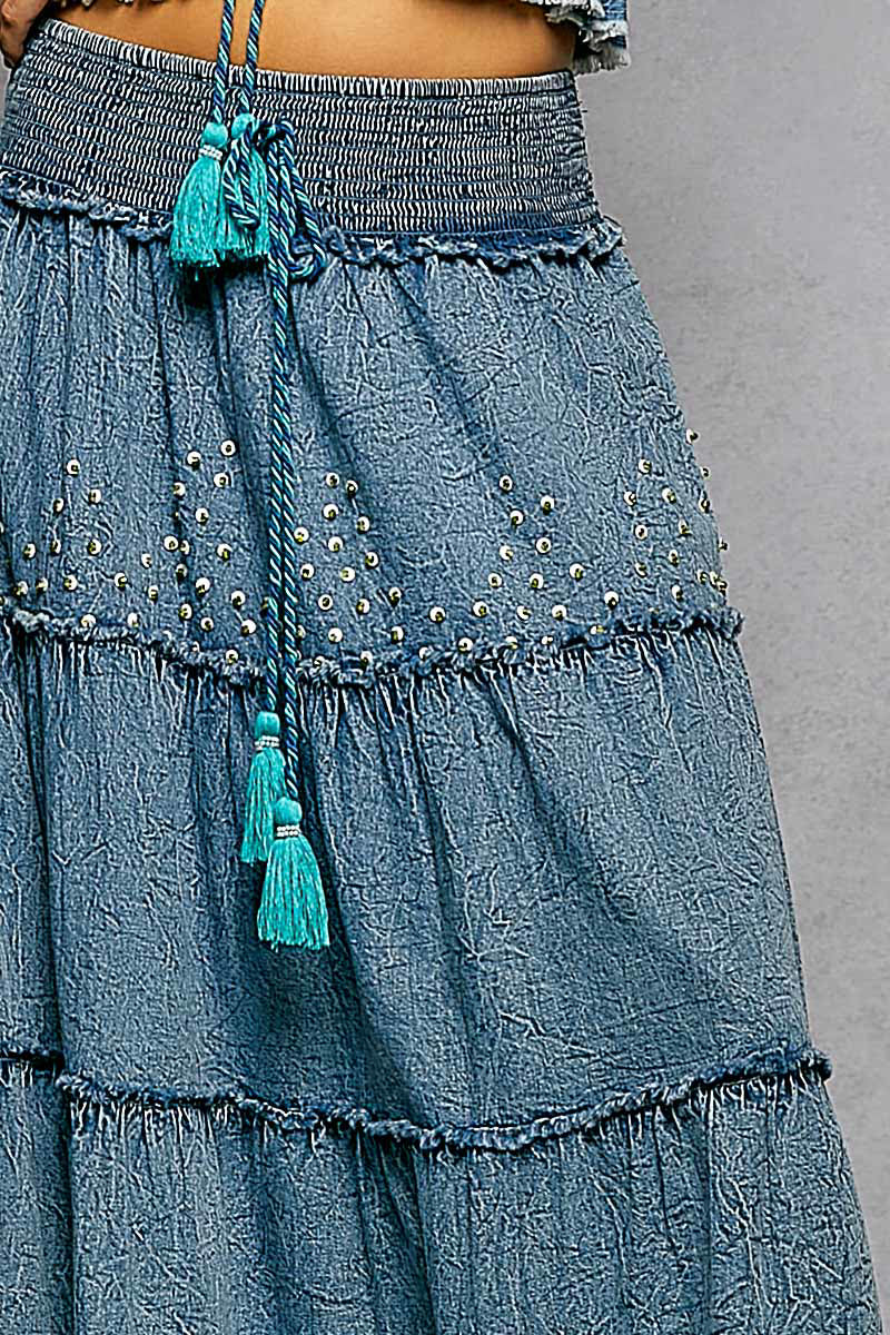 Aquamarine Sequin Stonewash Skirt