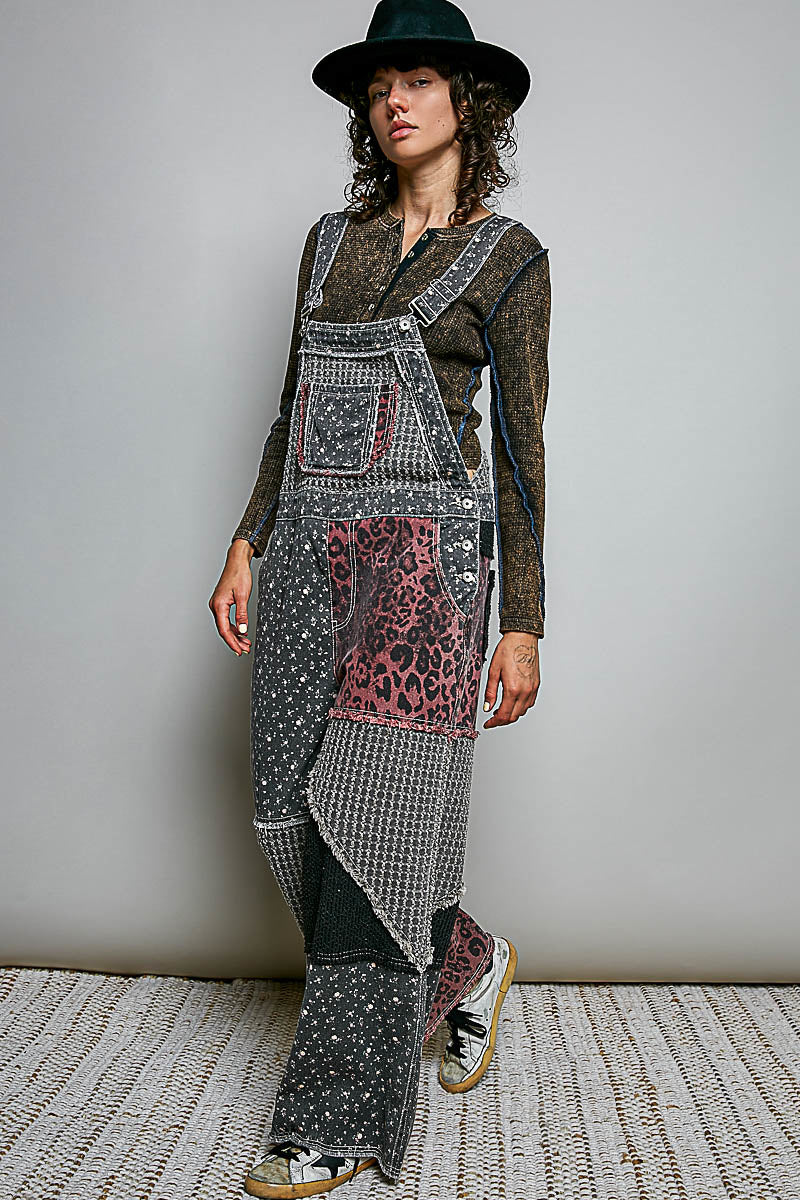 Spotted & Stitched Cotton Overalls