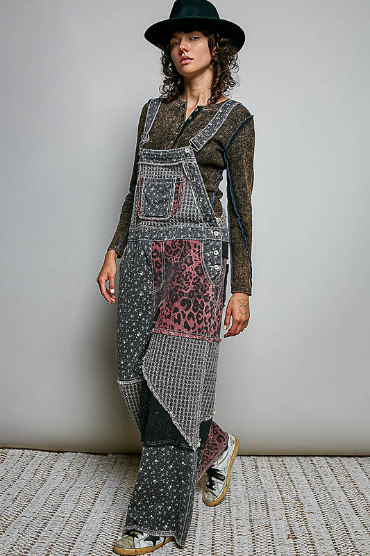 Spotted & Stitched Cotton Overalls