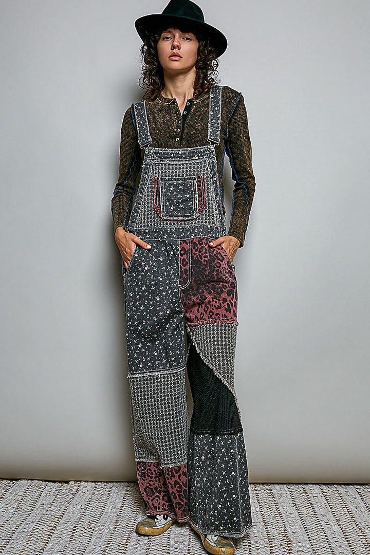 Spotted &amp; Stitched Cotton Overalls