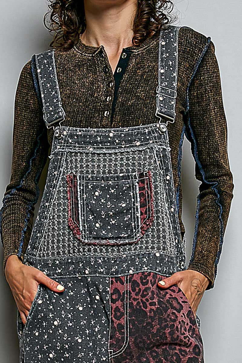 Spotted &amp; Stitched Cotton Overalls