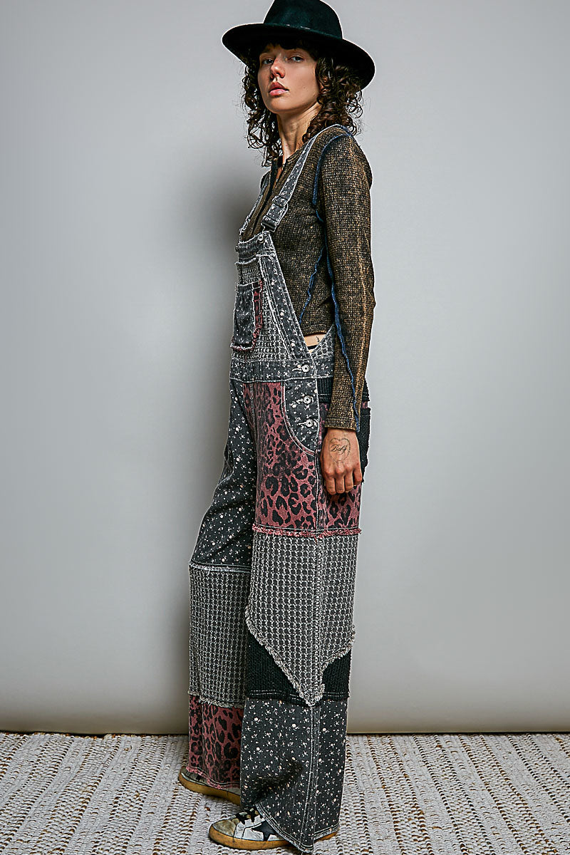 Spotted & Stitched Cotton Overalls