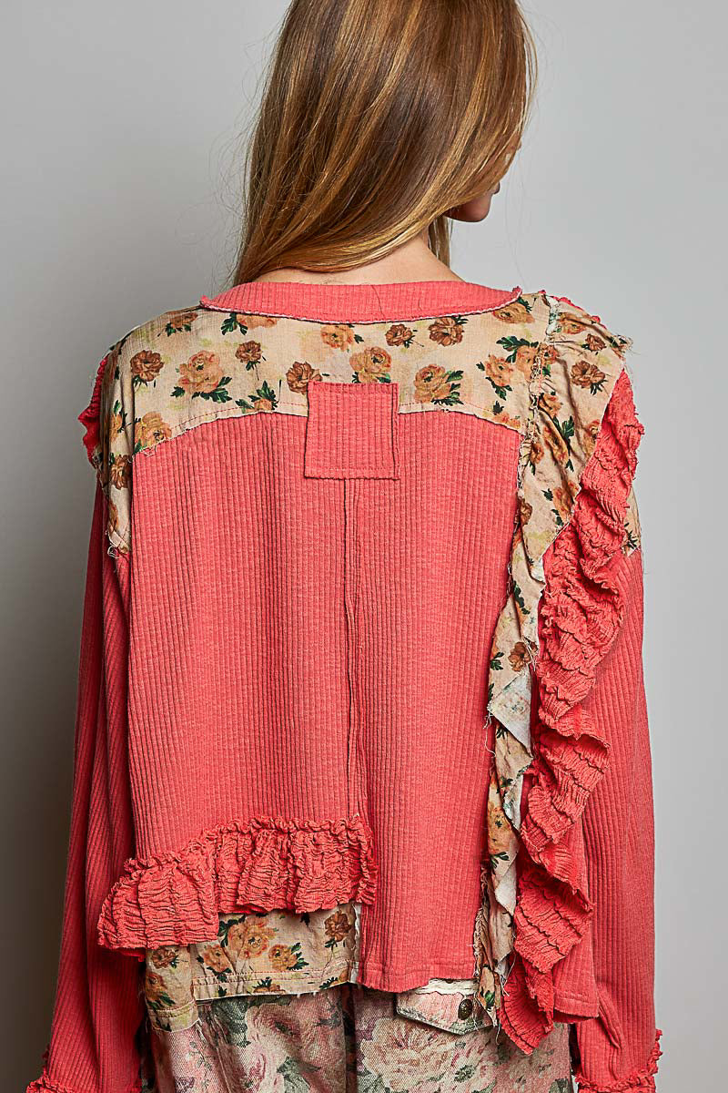 Coral Bloom Ruffled Blouse