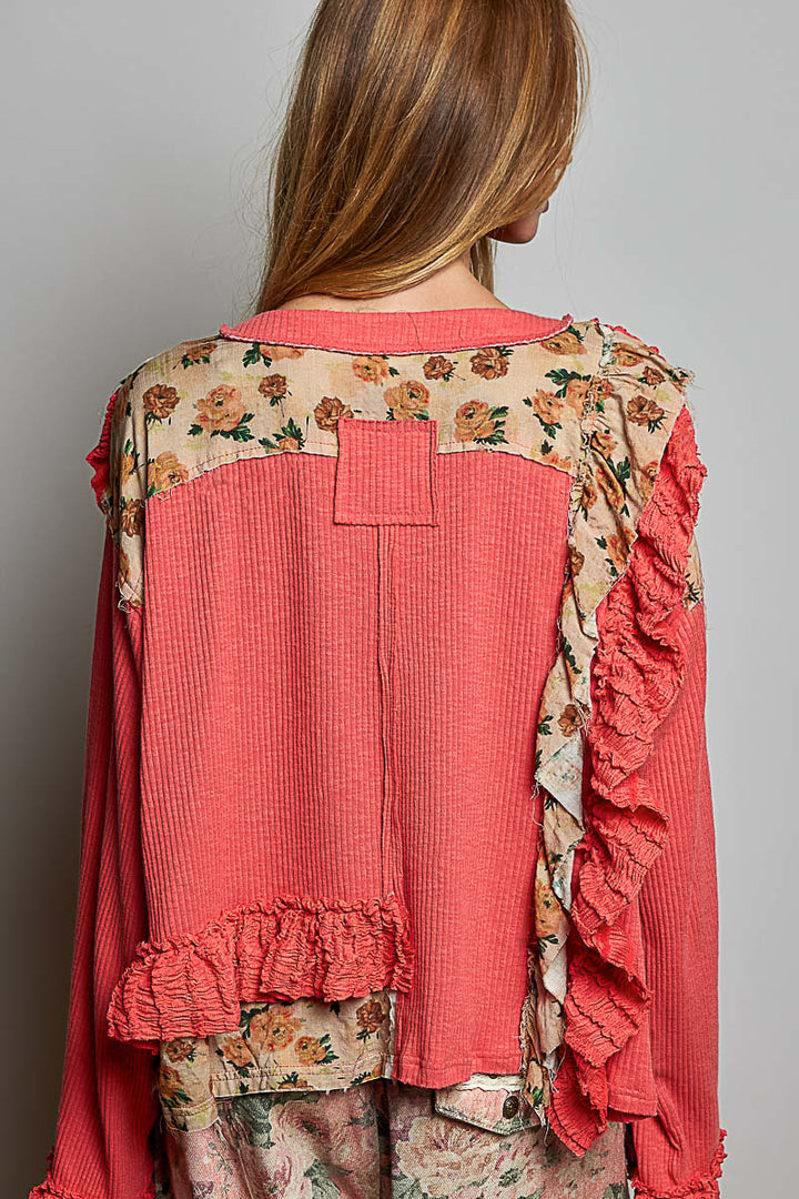 Coral Bloom Ruffled Blouse