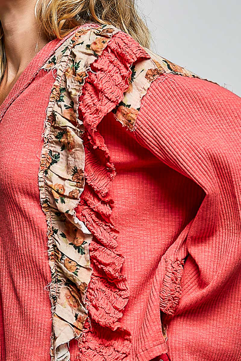 Coral Bloom Ruffled Blouse