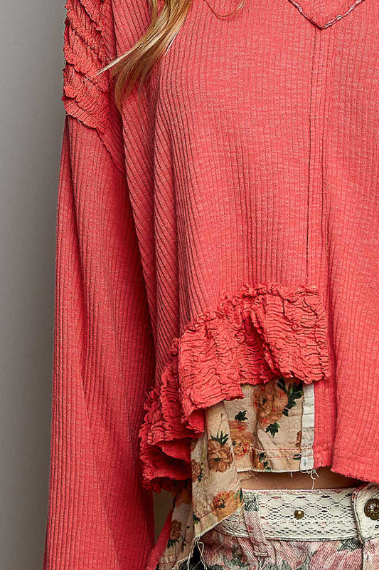 Coral Bloom Ruffled Blouse