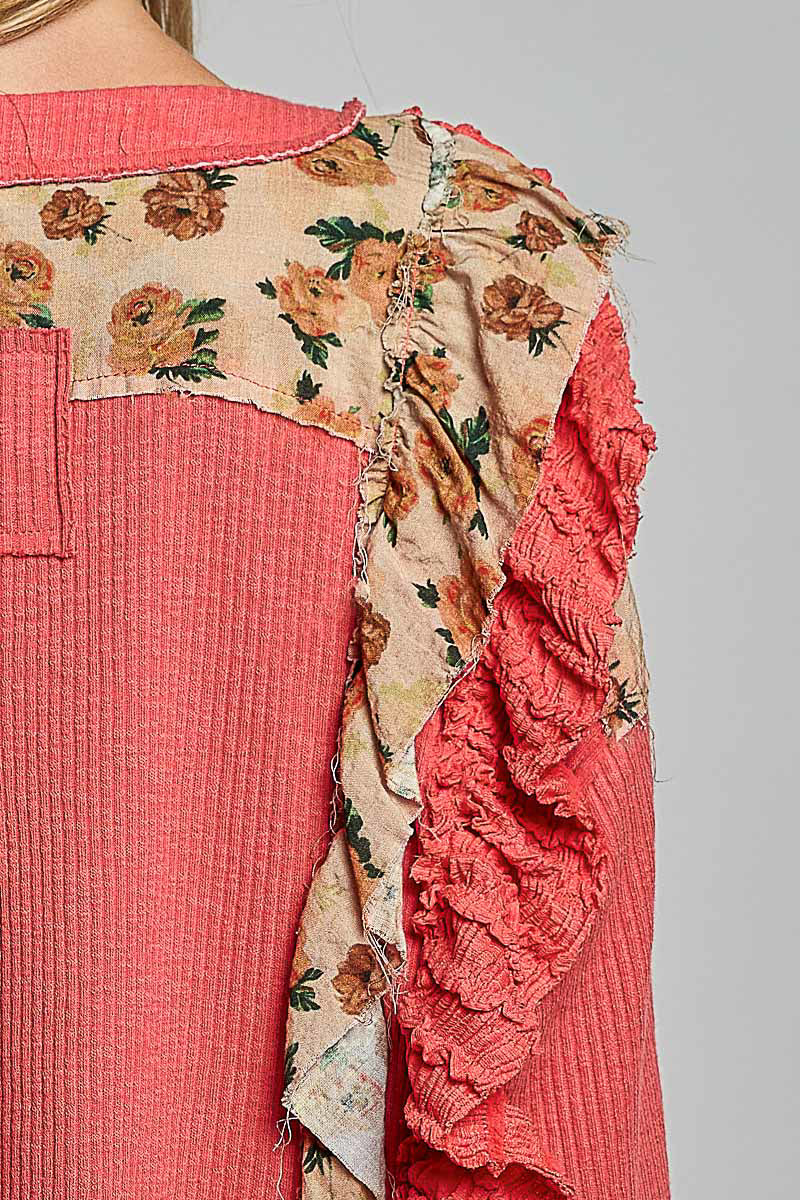 Coral Bloom Ruffled Blouse