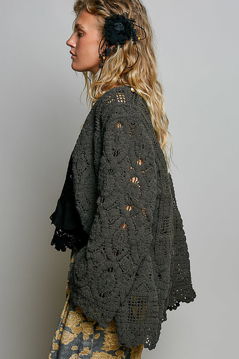 Charcoal Crochet Cardigan