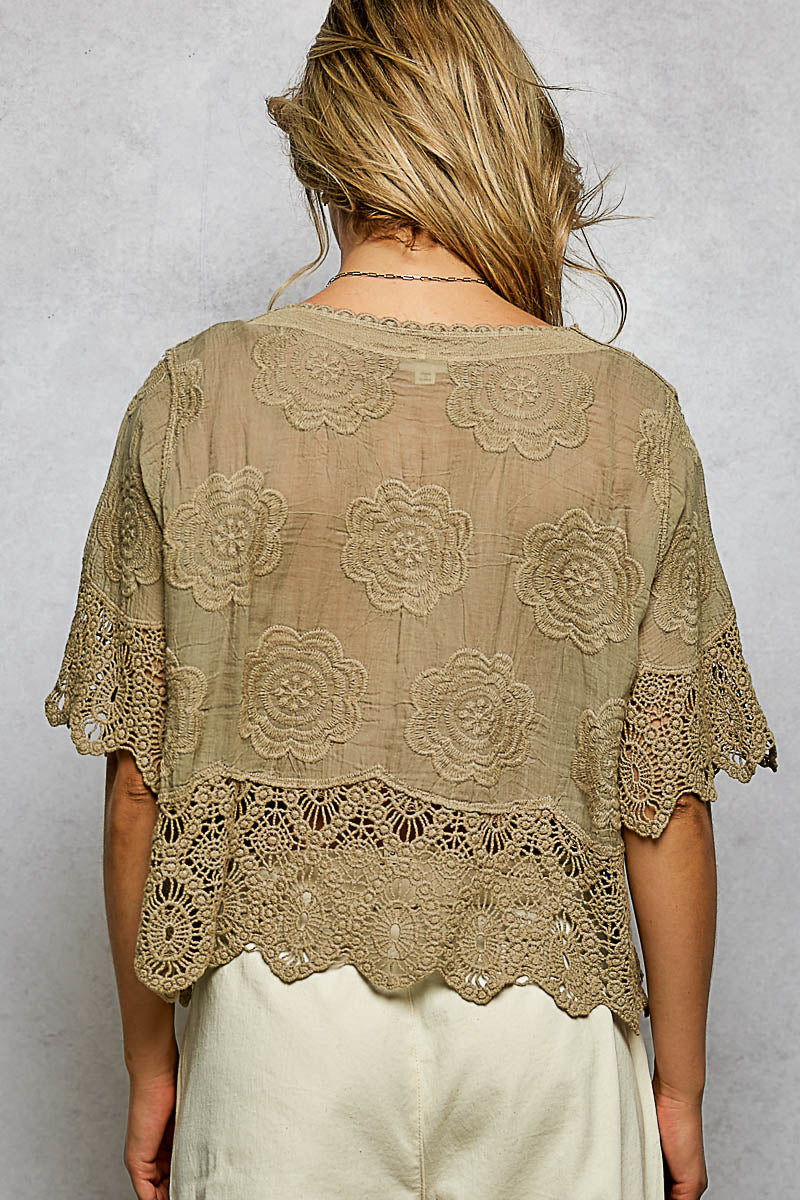 Meadow Blossom Olive Cotton Top