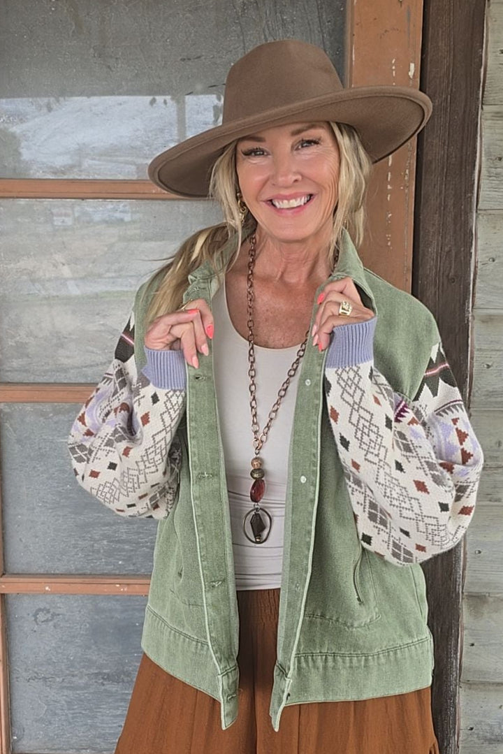 Misty Sage Sweater Sleeve Jacket