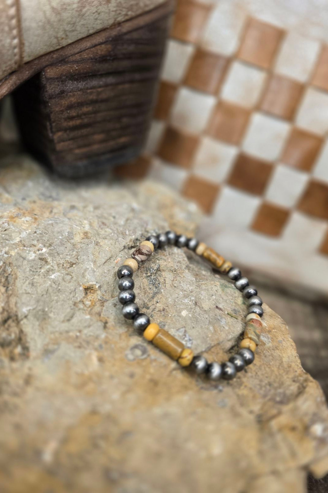 Handmade Natural Stone  &amp; Bead Gemstone Stretch Bracelet
