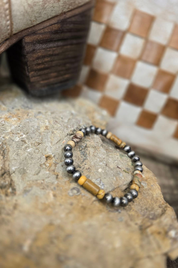 Handmade Natural Stone  &amp; Bead Gemstone Stretch Bracelet