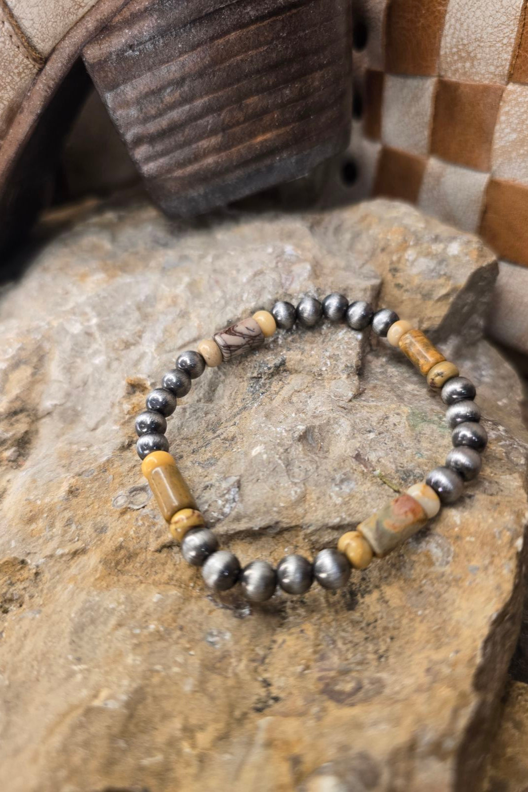 Handmade Natural Stone  &amp; Bead Gemstone Stretch Bracelet