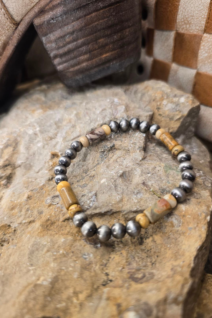 Handmade Natural Stone  &amp; Bead Gemstone Stretch Bracelet
