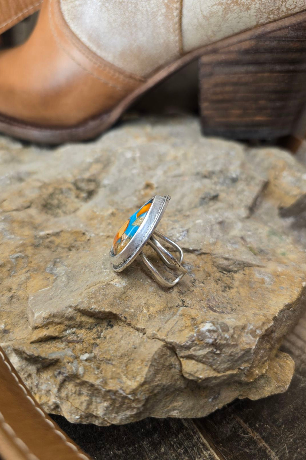 Multi Color Turquoise Teardrop Adjustable Ring