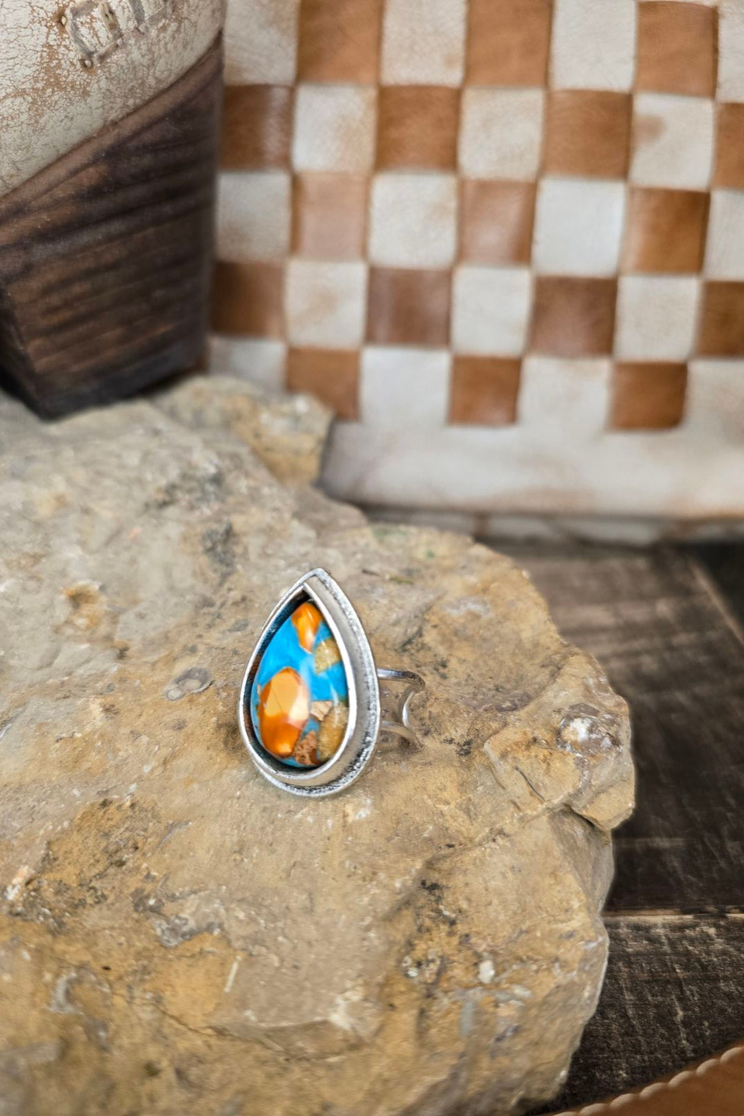 Multi Color Turquoise Teardrop Adjustable Ring