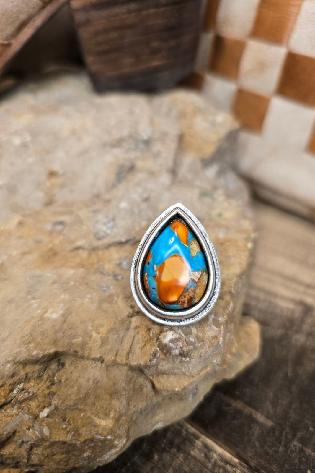 Multi Color Turquoise Teardrop Adjustable Ring