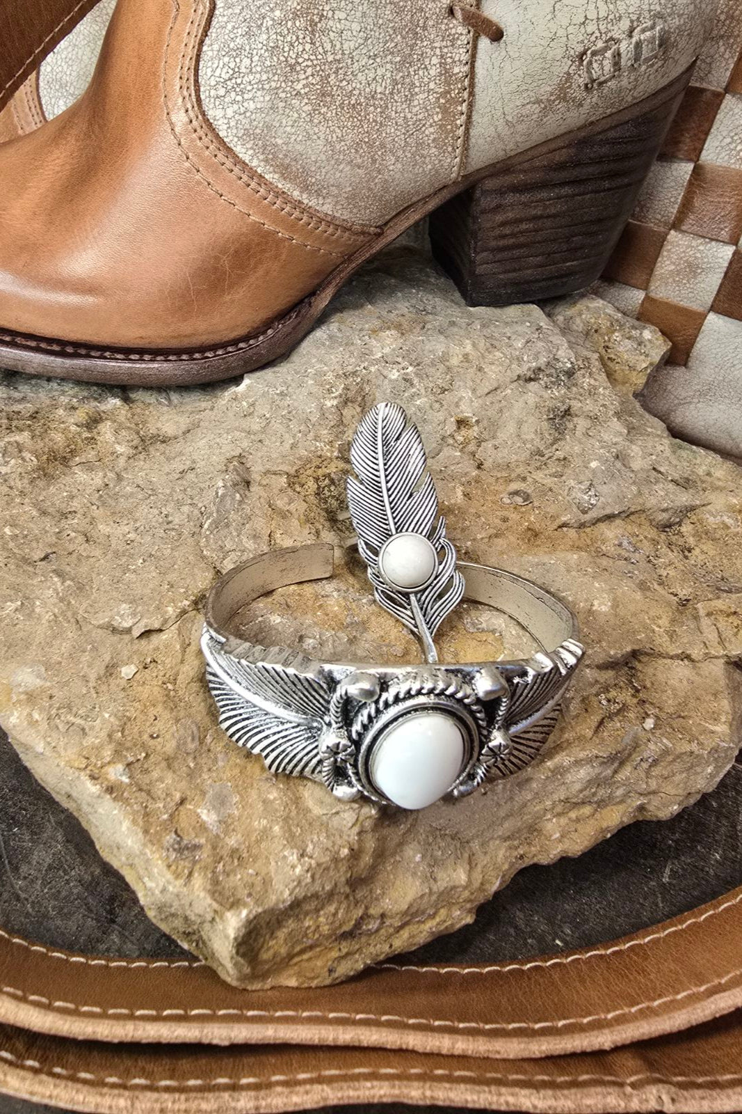 Feather White Turquoise Adjustable Ring